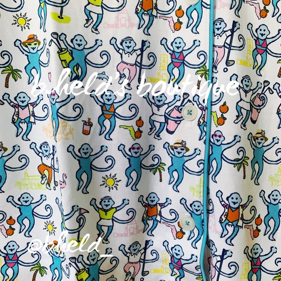 Roller Rabbit Palm Beach Monkey Polo Pajamas in Multi Monkey Sz Small S New NWT - Picture 7 of 16